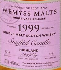 Aberfeldy 1999 'Snuffed Candle' (Wemyss Malt) Label