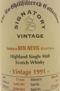 Ben Nevis 1991 (Signatory Vintage 'The Un-Chillfiltered Collection') Label 3
