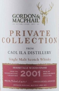 Caol Ila 2001 Hermitage Wood Finish (Gordon & MacPhail 'Private Collection') Label NEW