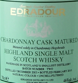 Edradour 2003 2013 Chardonnay Cask Matured (Batch 2) Label NEW