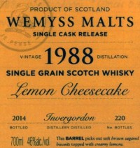 Lemon Cheesecake 1988 (Wemyss) Label