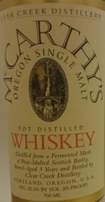 Mc Carthy's Oregon Single Malt Whiskey Label