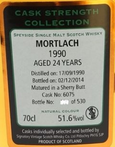 Mortlach 1990 Cask 6075 (SV 'Cask Strength Collection') Label NEW