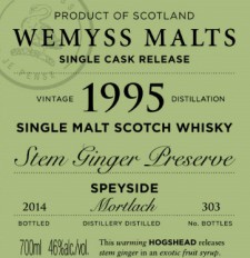 Mortlach 1995 'Stem Ginger Preserve' (Wemyss Malt) Label
