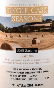 Mortlach 1998 Single Cask Seasons – Summer 2015 Label 2